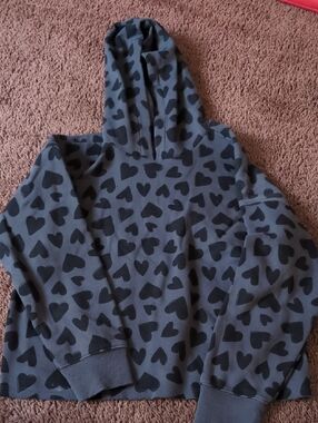 Old Navy Gray Hoodie with Black Polka Hearts